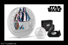 We are thrilled to introduce this 3oz pure silver coin — part of our Star Wars™ Classic Coin Series. The front face of the coin showcases a captivating array of Han Solo's greatest moments in the Star Wars galaxy.