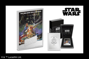 Our next mega-poster coin is here! 5oz of stunning pure silver with a tiny worldwide mintage of just 200, the rectangular-shaped coin shows the iconic movie poster of Star Wars: The Empire Strikes Back™ from the film’s release in 1980.