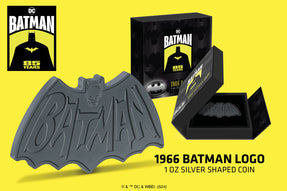 Today we kick off honouring the Caped Crusaders’ anniversary with this BATMAN™ 85 years silver coin. This shaped and antiqued collectible features the beloved 1966 logo on 1oz pure silver.