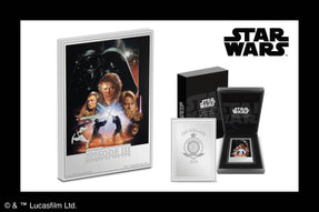 The Star Wars: Revenge of the Sith™ 5oz pure silver coin features iconic artwork of the film’s official poster. The fine detail, frosting, and colouring are truly captivating, with a beautiful mirror finish letting the silver gleam!