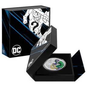 DC Villains – THE RIDDLER™ 1oz Silver Coin Featuring Custom-designed Book-style Packaging with Coin Insert and Certificate of Authenticity.
