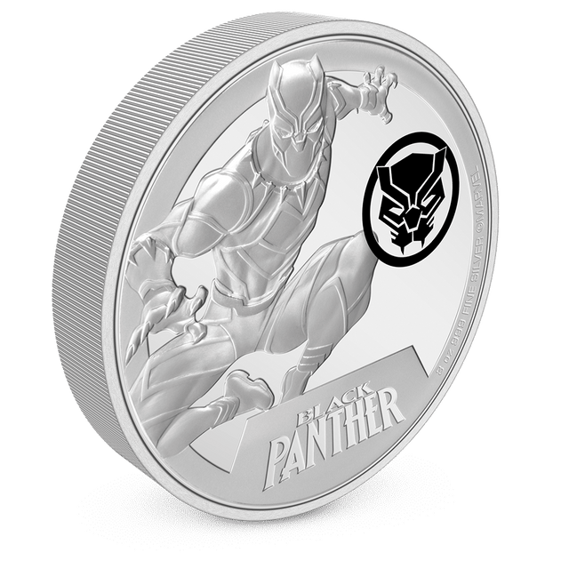 Marvel Black Panther 3oz Silver Coin with Milled Edge Finish.