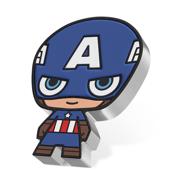 Marvel – Captain America 1oz Silver Chibi® Coin with Smooth Edge Finish.