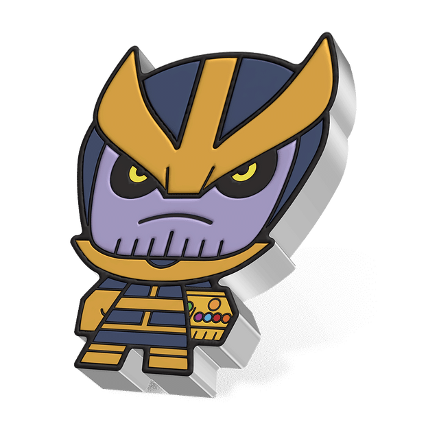 Marvel – Thanos MEGA Chibi® 2oz Silver Coin with Smooth Edge Finish.