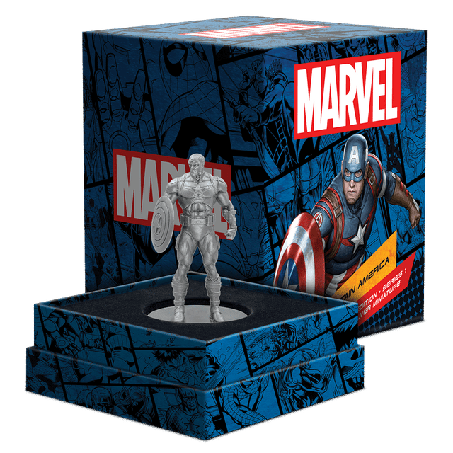Marvel – Captain America 150g Silver Miniature Featuring Custom Packaging With Velvet Insert to House the Cast.
