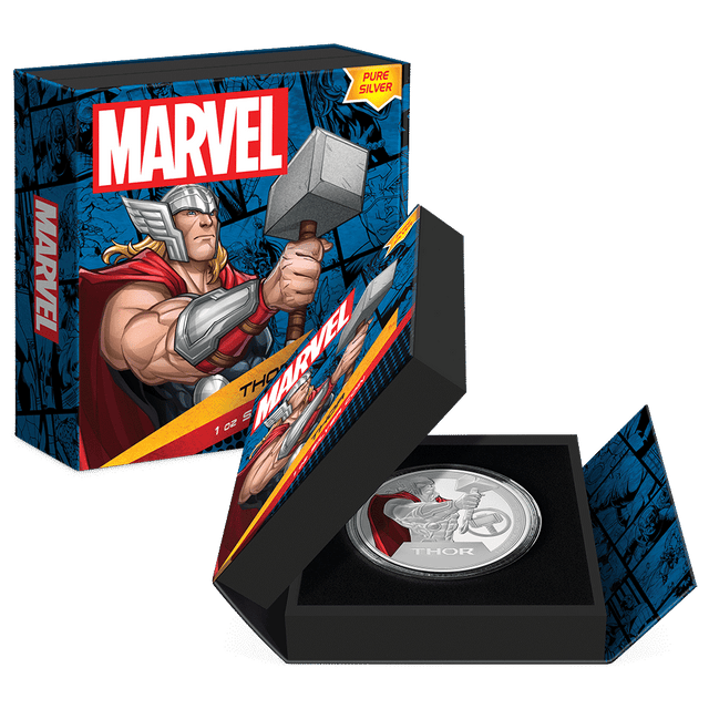 Marvel Thor™ 1oz Silver Coin Featuring with Custom Book-Style Packaging and Specifications. 