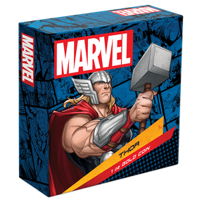 Marvel Thor™ 1oz Gold Coin Featuring Custom-Designed Outer Box With Brand Imagery.