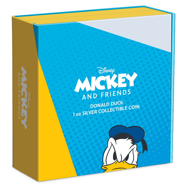 Disney Mickey & Friends – Donald Duck 1oz Silver Coin Featuring Custom Book-style Display Box With Brand Imagery.