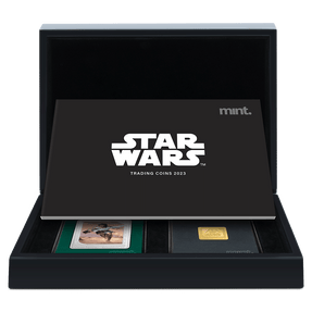 Star Wars™ mint Trading Coins with Custom Designed Wooden Box and Special Booklet Displaying all the Coins in the Set. 