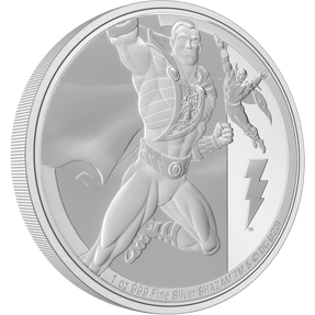 Call down a magical bolt of lightning with this 1oz pure silver coin. Features an awe-inspiring image of SHAZAM. His iconic lightning bolt emblem is brilliantly highlighted against the pure silver, along with an illustration of him, in flight. - New Zealand Mint