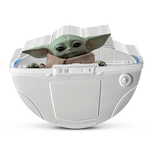 Officially licensed, it features the adorable alien in his brand-new pram and wearing his beskar armour. This Star Wars™ coin features Grogu in colour. In contrast, his pram has been left engraved and frosted and some parts have a mirror-finish. - New Zealand Mint