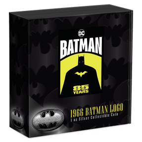 BATMAN™ 85 Years – 1966 Batman Logo 1oz Silver Collectible Coin Featuring Custom Book-style Display Box With Brand Imagery.