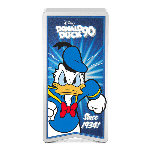 Disney Donald Duck 90th – Wise Quackin' Since 1934 1oz Silver Coin with Smooth Edge Finish.