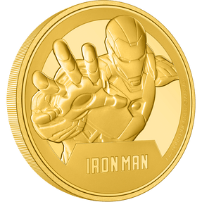 Indulge in the opulence of gold with the Iron Man 1oz gold. A mirror finish engraving of his name, ‘Iron Man’, adds a dynamic touch to the design. Very limited mintage of only 250 coins. - New Zealand Mint