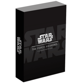 Star Wars™ The Force Awakens™ 5oz Silver Poster Coin Featuring Custom-Designed Outer Box With Star Wars Imagery.