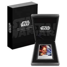 Star Wars™ The Force Awakens™ 5oz Silver Poster Coin with Custom-Designed Wooden Box with Certificate of Authenticity Holder and Viewing Insert. 