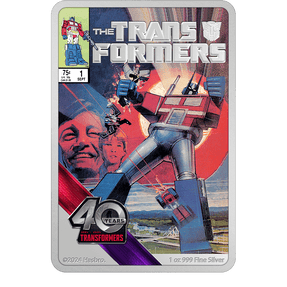Transformers 40 Years – 1oz Silver Poster Coin - Flat View.
