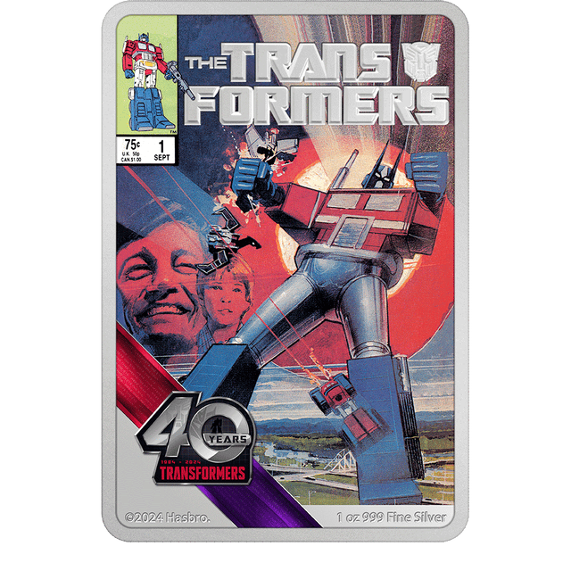 Transformers 40 Years – 1oz Silver Poster Coin - Flat View.