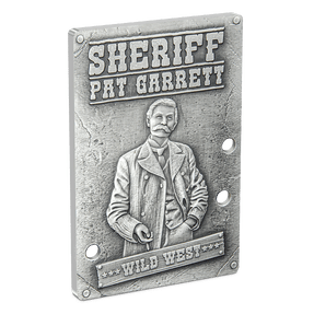 1oz of pure silver, this collectible coin pays homage to the legendary Sheriff and his fearless pursuit of justice. Features a detailed design with intricate relief, depicting Pat Garrett complete with artfully placed punched bullet holes. - New Zealand Mint