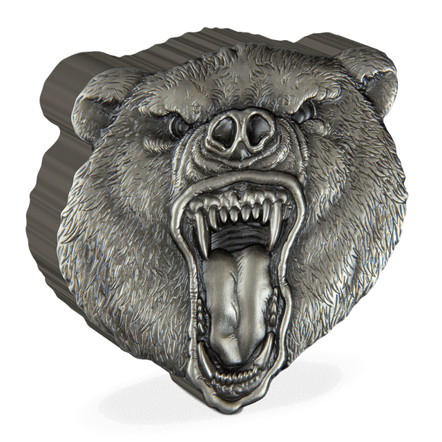 Shaped and struck from 2oz of pure silver, this exquisite coin displays a grizzly gears head, sporting a menacing roar to highlight the animal’s strength and ferocity. To make it even more impressive, a stunning antique finish has been applied - New Zealand Mint