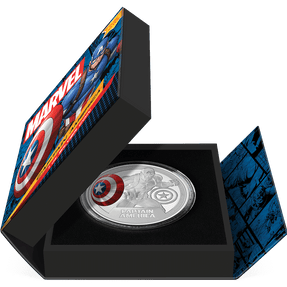 Marvel Captain America™ 1oz Silver Coin Featuring Book-style Packaging With Custom Velvet Insert to House the Coin.