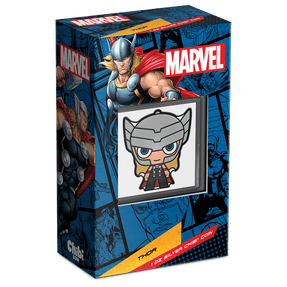 Marvel - Thor 1oz Silver Chibi® Coin Featuring Custom Packaging with Display Window and Certificate of Authenticity Sticker.