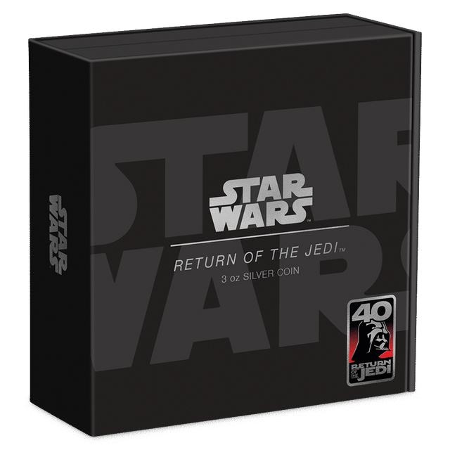 Star Wars™ Return of the Jedi 40th Anniversary 3oz Silver Coin  Featuring Custom-Designed Outer Box With Brand Imagery.