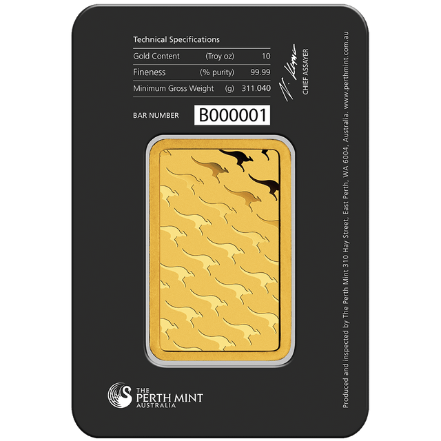 10oz Gold Minted Bar Perth Mint - New Zealand Mint