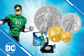 Each pure silver and gold coin is fully engraved to show GREEN LANTERN standing strong, with his emblem on the side. They also include added relief and texture for contrast. As legal tender, the Public Seal of Niue is displayed on the obverse,