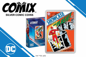 The iconic DC Showcase #4 comic speeds onto these 1oz and 2oz pure silver COMIX™ Coins! The coins are crafted into a rectangular shape and feature the comic cover in colour. 