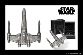 This brilliant piece has been expertly shaped and engraved to replicate the X-wing Starfighter on 1oz pure silver. It’s truly remarkable! The antiquing of the silver ensures the fine details on the coin really pop.