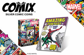 Part of our COMIX™ Coin series, these 1oz and 2oz pure silver coins feature the cover of Amazing Fantasy #15 – the comic that introduced Spider-Man™ to the world! Both have been crafted into a rectangular shape to mimic a comic book.