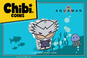 This 1oz pure silver Chibi® Coin features the bloodthirsty prince of Atlantis, ORM™! Coloured and shaped, he is shown in his notable purple and silver suit, as seen in the 2018 film, Aquaman™.