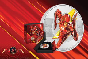 The long-awaited The Flash™ movie is finally out, and this dazzling 1oz pure silver coin is the perfect way for you to celebrate! The design includes a coloured image of 2023’s THE FLASH in action, complete with his lightning bolt insignia.