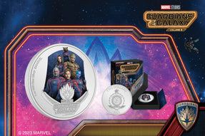 This awesome 1oz pure silver coin celebrates Marvel Studios’ Guardians of the Galaxy Vol. 3! Designed with the film’s iconic imagery, the front face of the coin displays the heroes in vibrant colour — ready to protect the universe.