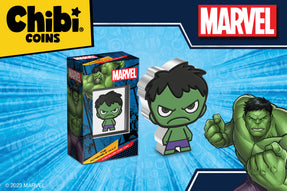 Our first MEGA-size 2oz pure silver Chibi® Coin for Marvel is here! Uniquely shaped and coloured, it shows The Incredible Hulk in a powerful stance, full of rage! To give an awesome 3D effect, relief has been added to the design.