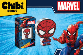 This 1oz pure silver Marvel memento is fully coloured and shaped to resemble the amazing Spider-Man in his traditional red and blue suit and mask. As part of our Chibi® Coin series, it has a unique and fun look!