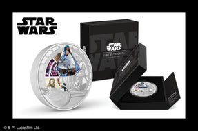 Our latest 3oz pure silver coin displays a collage of Luke Skywalker™ in a mix of eye-catching colour and detailed engraving, and the contrast is just brilliant! His name and the Rebel Alliance Starbird are included.