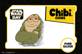 If you’re a Star Wars™ fan, you know that May the Fourth is a special day for the franchise. Celebrate with this MEGA-size 2oz pure silver Chibi® Coin which is coloured and shaped to resemble Jabba the Hutt™!