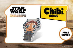 The 1oz pure silver Chibi® Coin is detailed to show Ahsoka Tano™. She is depicted with her distinctive facial markings, headdress, and sporting a blue combat outfit. Some relief has been applied to further bring this beloved character to life!