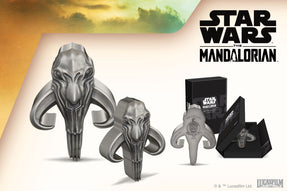 Minted from 2oz and 5oz pure silver, these unique coins resemble the powerful Mythosaur skull as seen in Star Wars: The Mandalorian™ series. With the use of relief, every indent and curve has been brilliantly detailed, bringing the design to life.