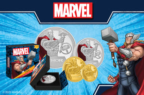 Next up in our Marvel Classic Coin Collection is Thor! Made of pure gold and silver, these pieces are as strong as the mighty God of Thunder! Each powerful keepsake shows an engraving of Thor in a strong stance, holding his hammer.