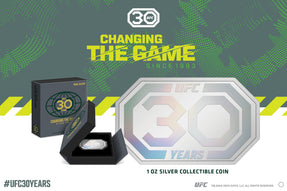 We are proud to unveil our first release for UFC®, a limited-edition 1oz pure silver coin that commemorates 30 years! Crafted with precision, the coin is shaped like an octagon symbolising the iconic competition mat.