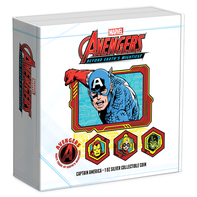 Marvel – Avengers 60th Anniversary – Captain America 1oz Silver Coin PLUS Collector’s Box - Individual Box.