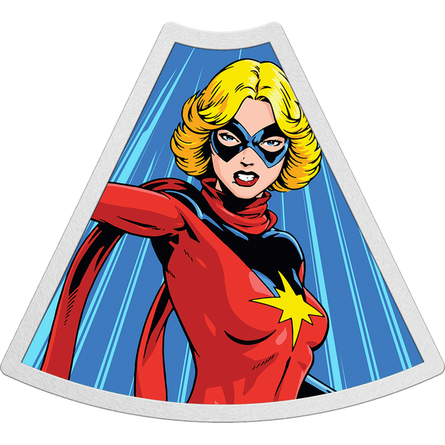 Honour the memory of Captain Marvel with this superb 1oz pure silver coin. Features a colourful image of Captain Marvel. Shaped like a wedge, and when collected with other coins in the series, creates a circular coin set. Mintage set to just 1,963. - New Zealand MInt