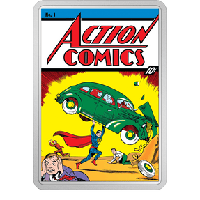 COMIX™ – Action Comics #1 2oz Silver Coin - Flat View.