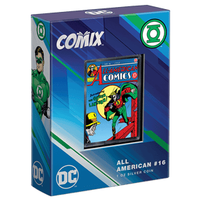 COMIX™ – All American Comics #16 1oz Silver Coin Featuring Custom Book-Style Packaging and Coin Specifications. 