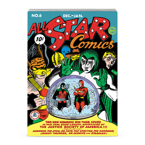 COMIX™ – All Star Comics #8 1oz Silver Coin Coloured on Four Sides to Mimic the Spine and Pages of a Comic Book.