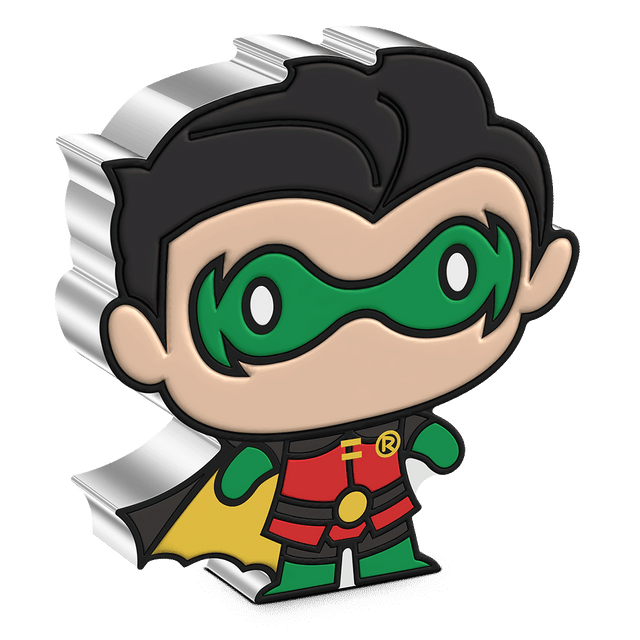 Embody the vigilante spirit with the ROBIN™ Chibi® Coin. An adorable representation of Batman’s crimefighting partner, ROBIN™. Uniquely shaped and coloured to show him in his red and green suit. Only 2,000 available worldwide! - New Zealand Mint