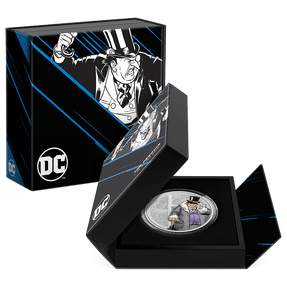 DC Villains – THE PENGUIN™ 1oz Silver Coin Featuring Custom Book-Style Packaging with Printed Coin Specifications. 